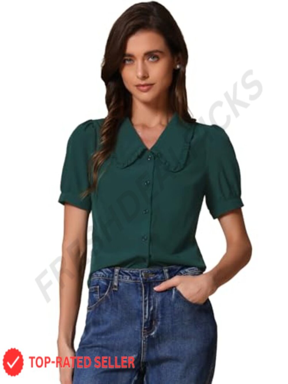 Peter Pan Collar Puff Sleeve Retro Button Down Blouse
